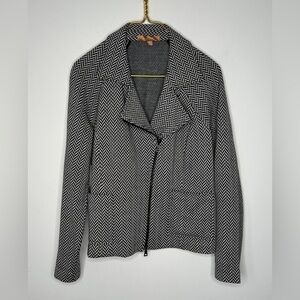 Ellen Tracy Black White Wool Blend Chevron Zip Front Soft Jacket Women’s Large